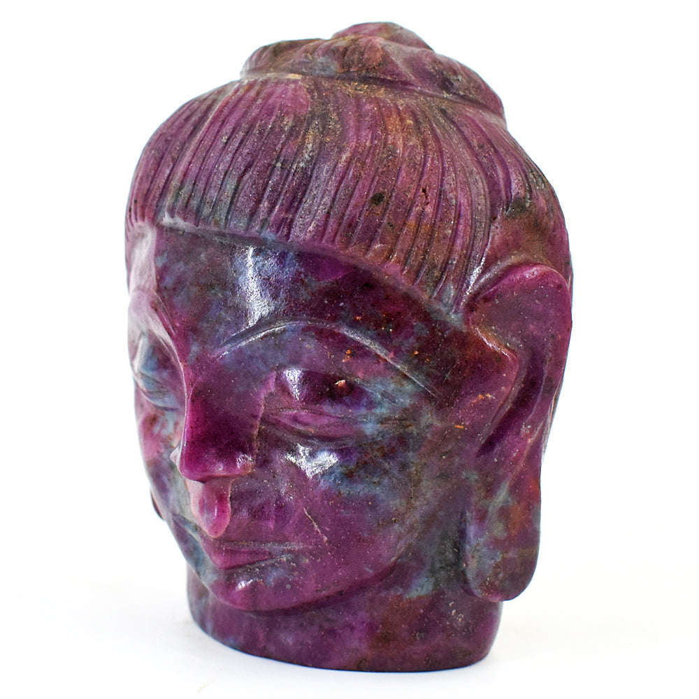 gemsmore:Artisian Ruby Zoisite  Hand Carved Genuine Crystal Gemstone Carving Buddha Head