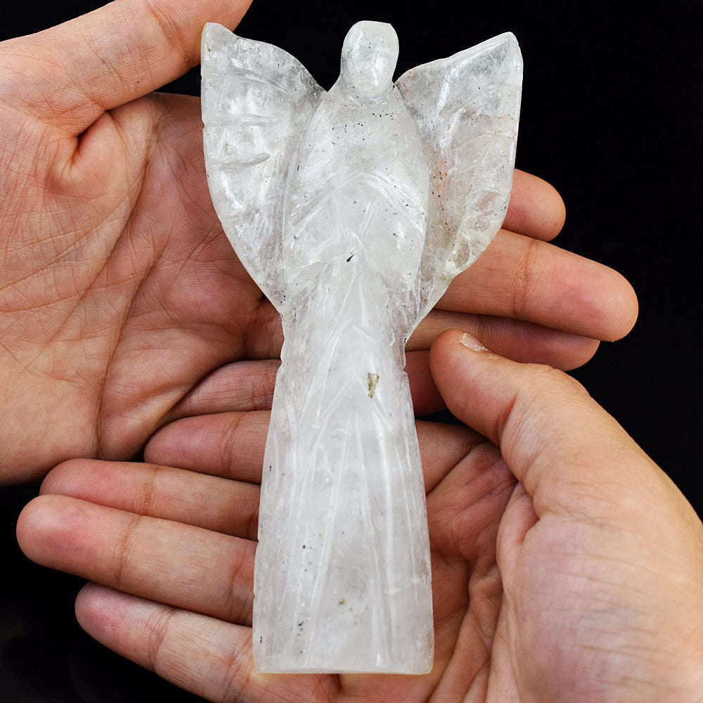 gemsmore:Artisian Rutile Quartz Hand Carved Genuine Crystal Gemstone Carving Praying Angel