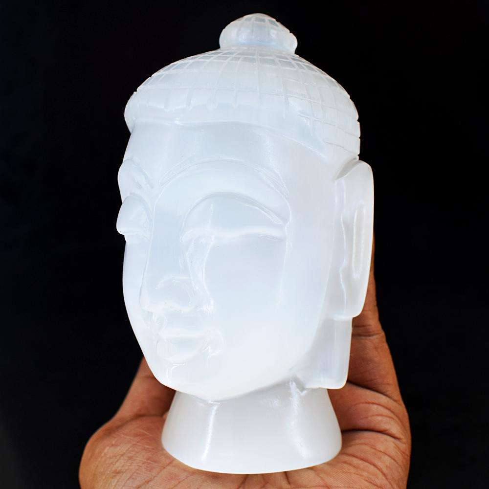 gemsmore:Artisian  Selenite Hand Carved Buddha Head