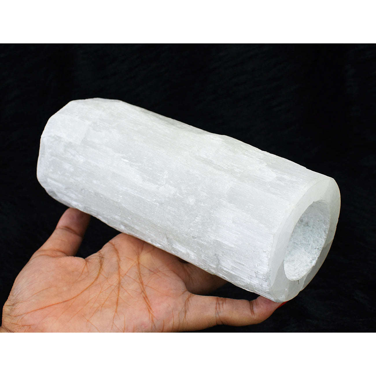 gemsmore:Artisian Selenite Hand Carved Genuine Crystal Gemstone Carving Candle Holder