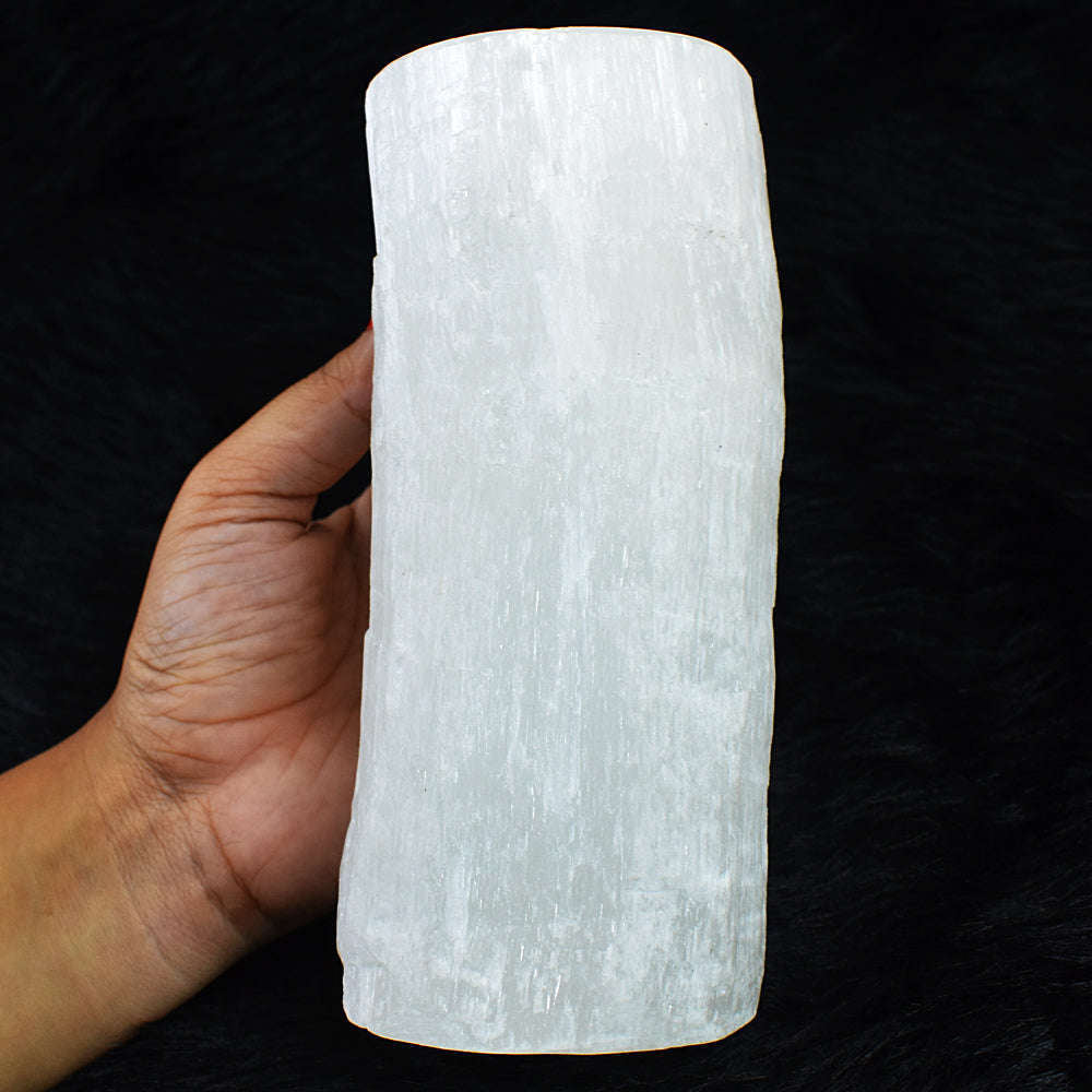 gemsmore:Artisian Selenite Hand Carved Genuine Crystal Gemstone Carving Candle Holder
