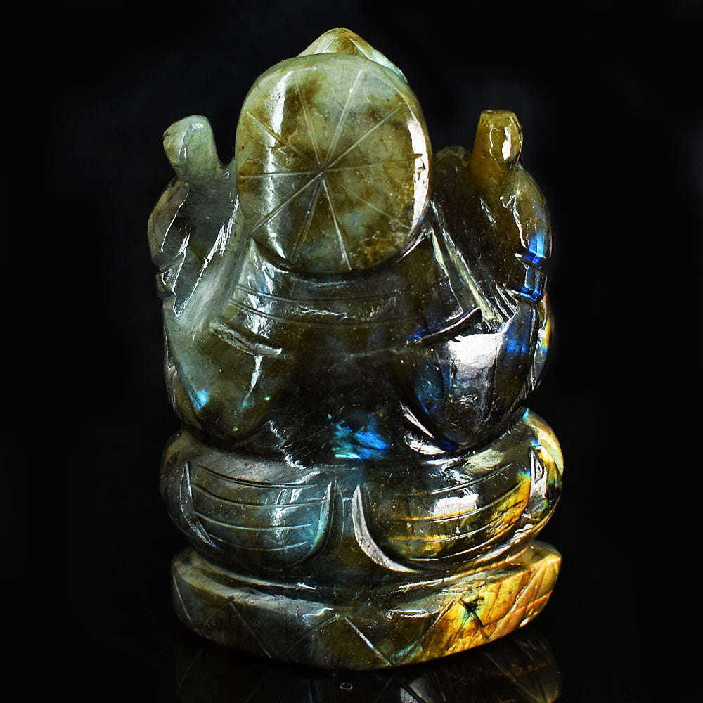 gemsmore:Artisian Sunset Flash Labradorite Hand Carved Genuine Crystal Gemstone Carving Lord Ganesha