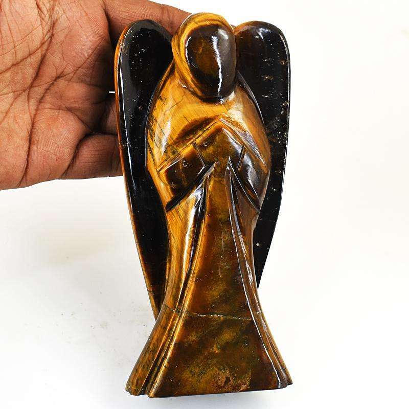 gemsmore:Artisian Tiger Eye Hand Carved Genuine Crystal Gemstone Carving Angel