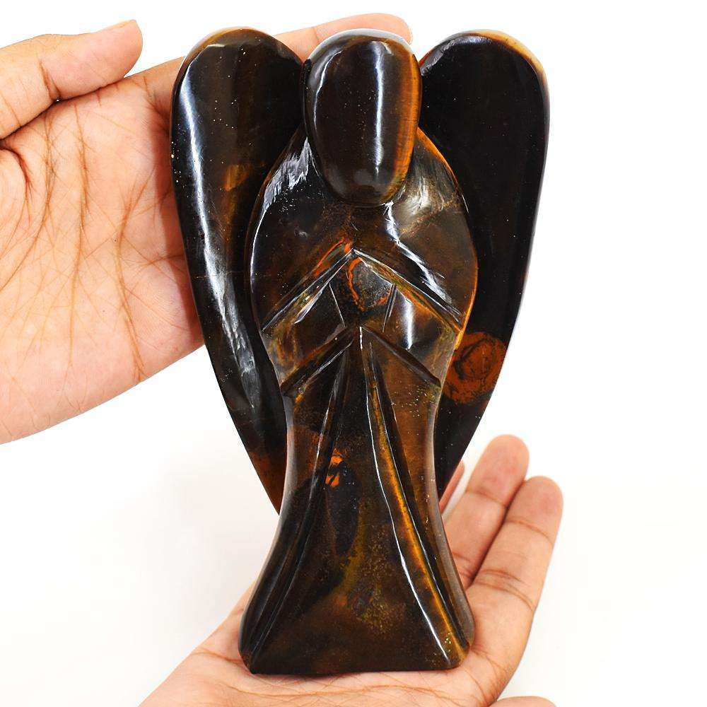 gemsmore:Artisian Tiger Eye Hand Carved Genuine Crystal Gemstone Carving Angel
