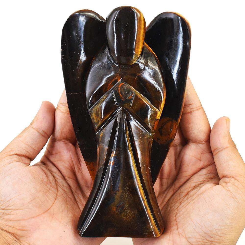 gemsmore:Artisian Tiger Eye Hand Carved Genuine Crystal Gemstone Carving Angel