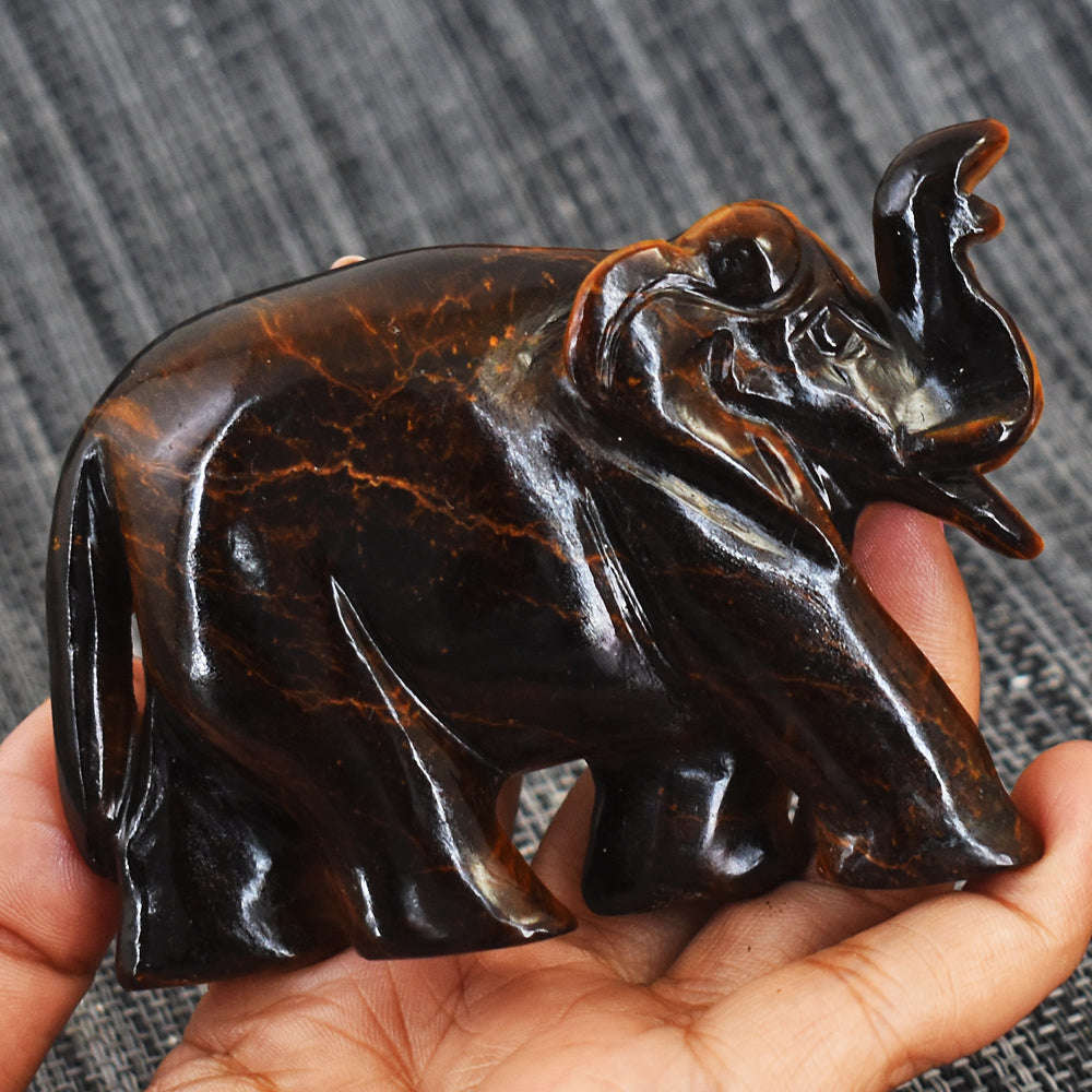 gemsmore:Artisian Tiger Eye Hand Carved Genuine Crystal Gemstone Carving Elephant