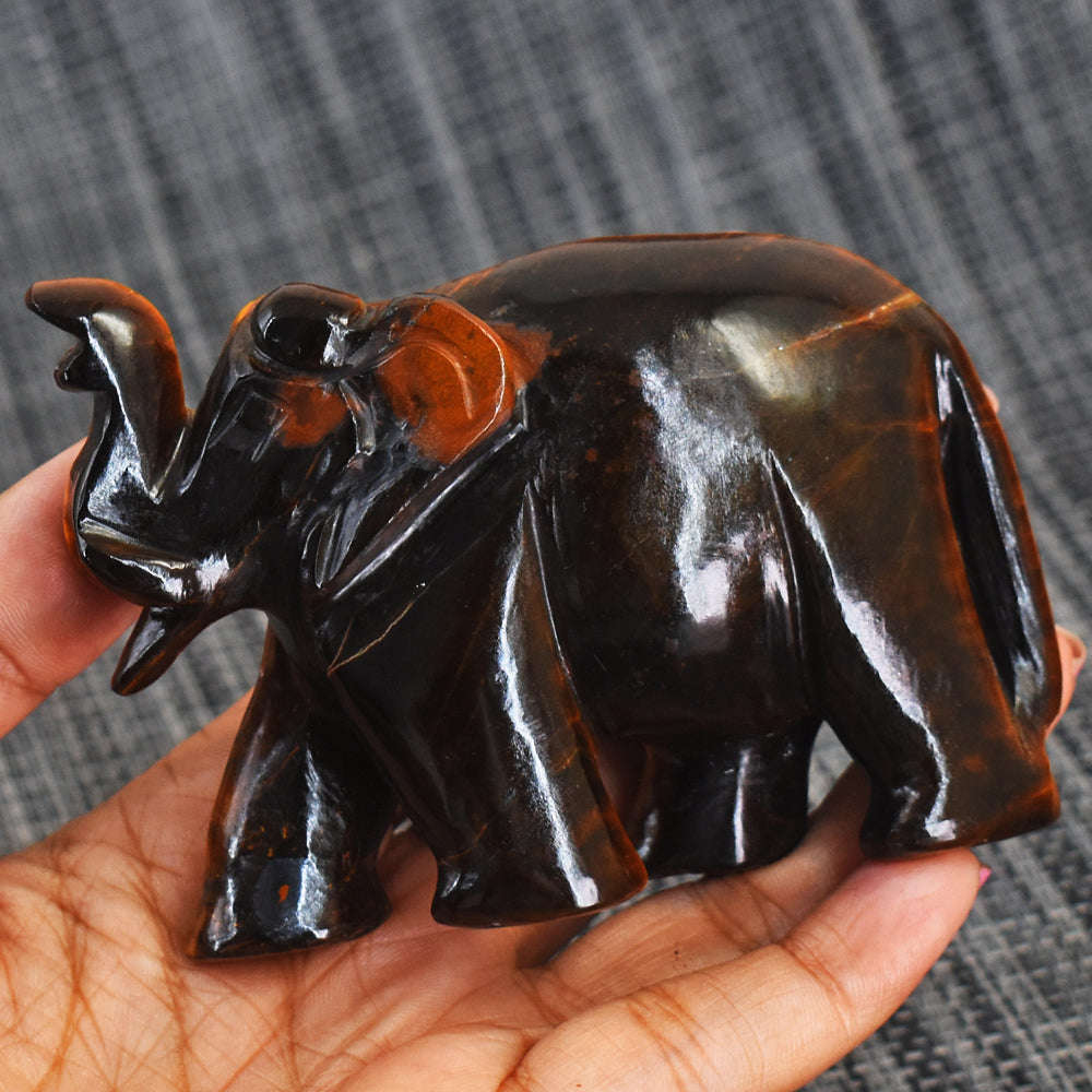 gemsmore:Artisian Tiger Eye Hand Carved Genuine Crystal Gemstone Carving Elephant