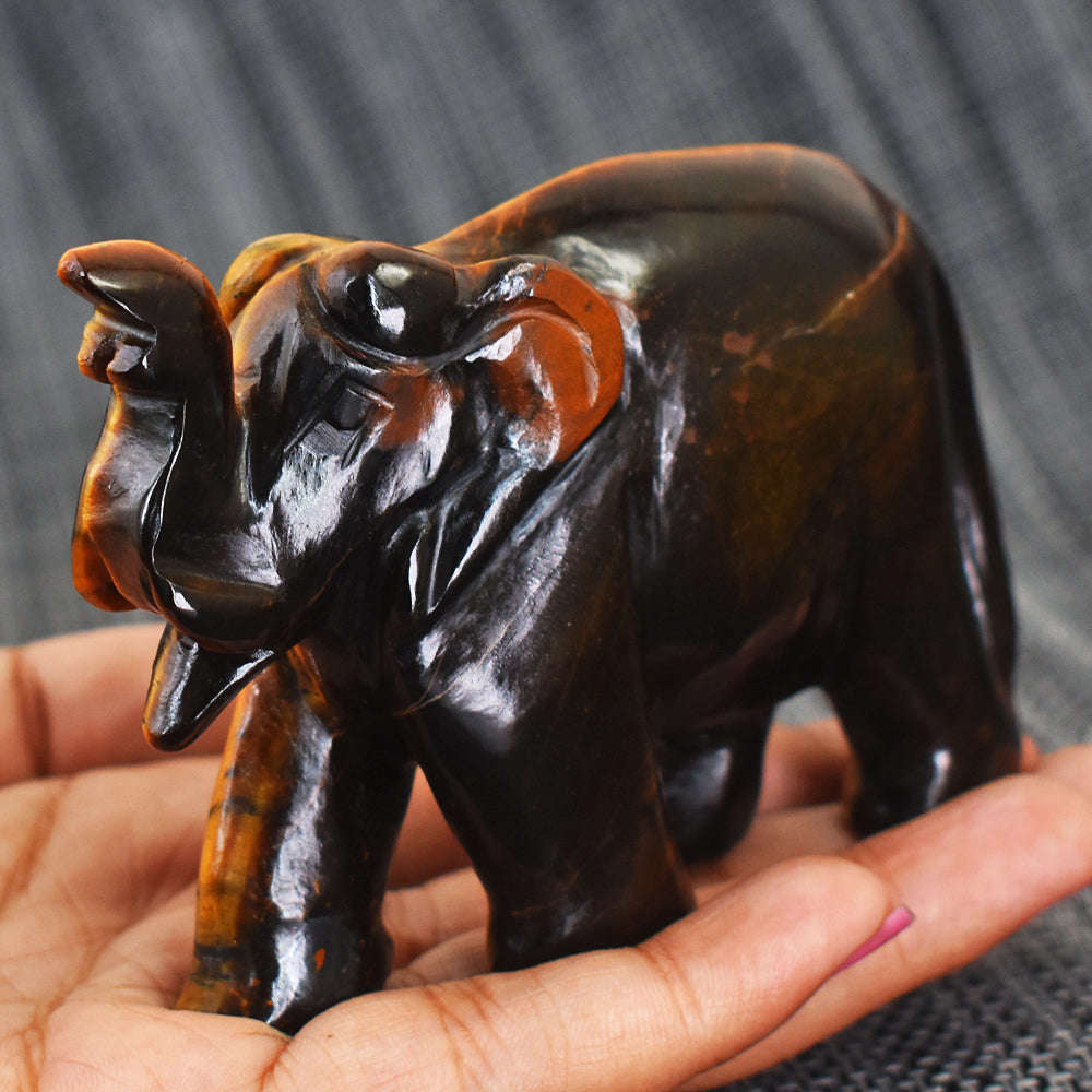 gemsmore:Artisian Tiger Eye Hand Carved Genuine Crystal Gemstone Carving Elephant