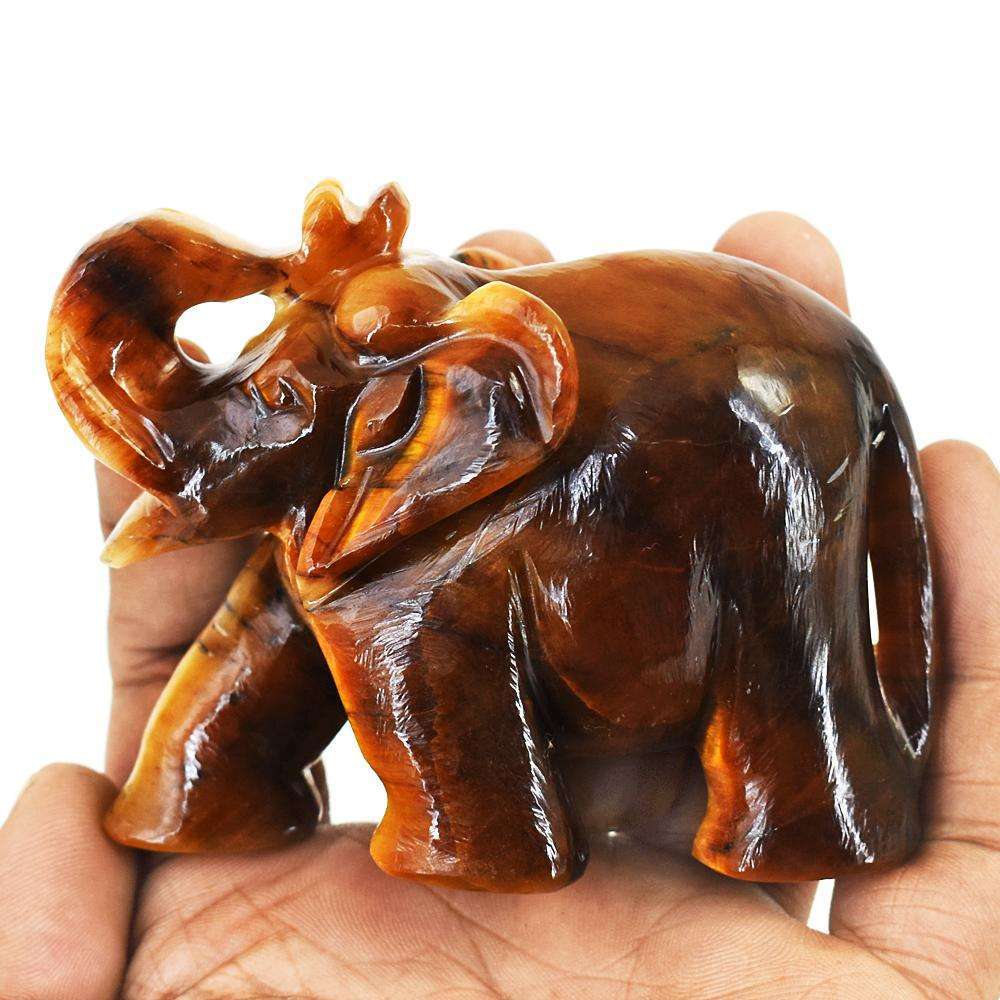 gemsmore:Artisian Tiger Eye Hand Carved Genuine Crystal Gemstone Carving Elephant