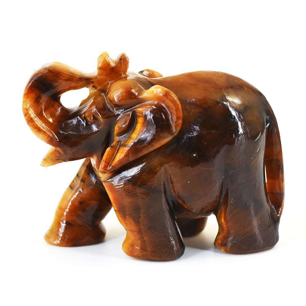 gemsmore:Artisian Tiger Eye Hand Carved Genuine Crystal Gemstone Carving Elephant