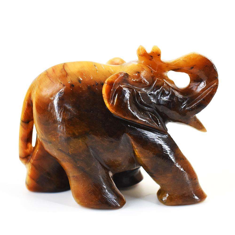 gemsmore:Artisian Tiger Eye Hand Carved Genuine Crystal Gemstone Carving Elephant