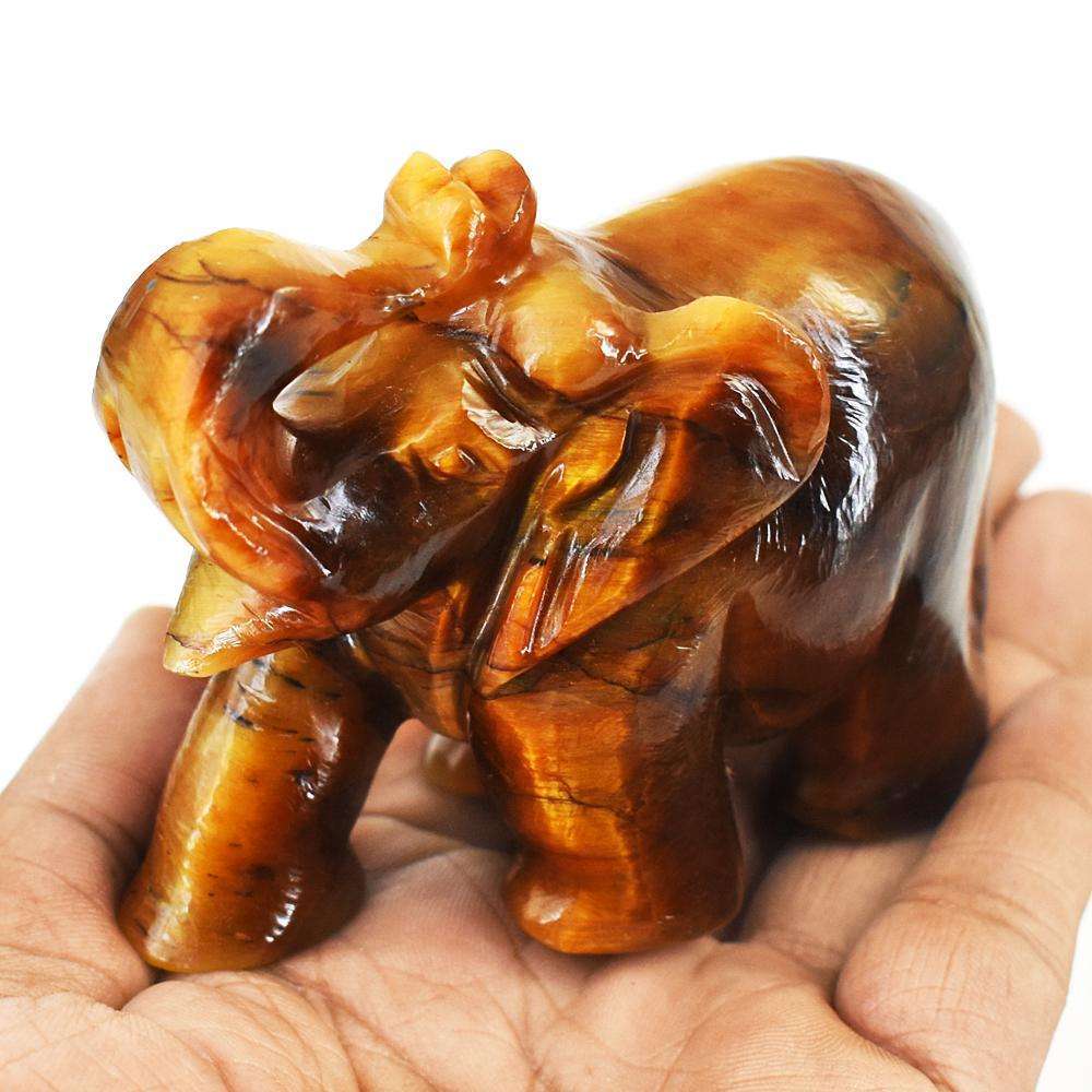 gemsmore:Artisian Tiger Eye Hand Carved Genuine Crystal Gemstone Carving Elephant