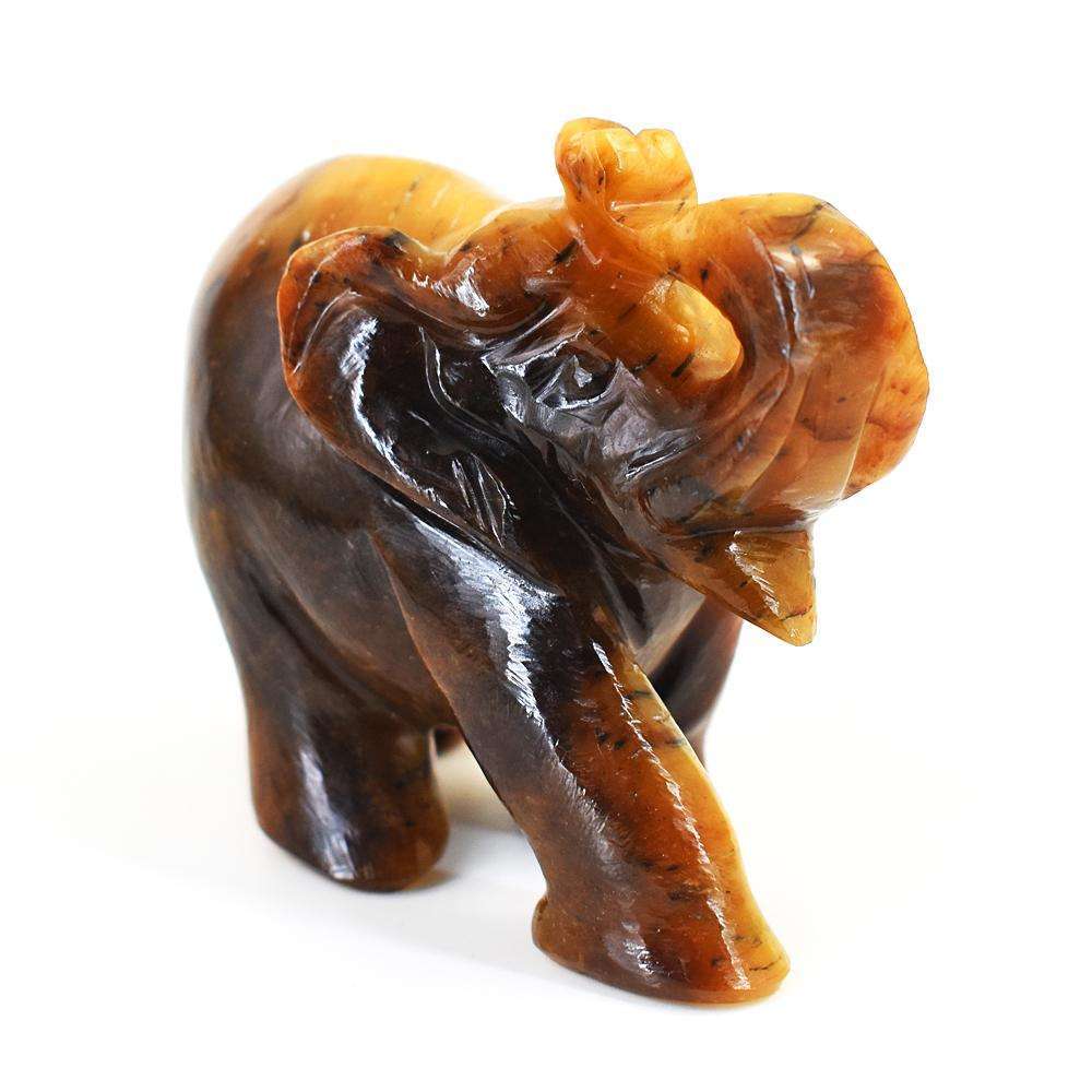 gemsmore:Artisian Tiger Eye Hand Carved Genuine Crystal Gemstone Carving Elephant