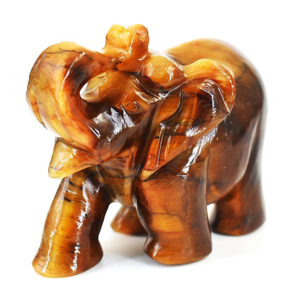 gemsmore:Artisian Tiger Eye Hand Carved Genuine Crystal Gemstone Carving Elephant