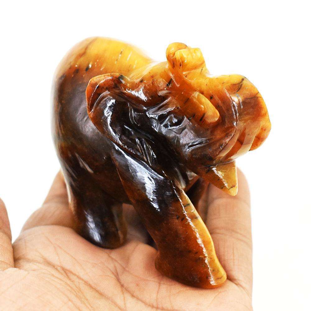gemsmore:Artisian Tiger Eye Hand Carved Genuine Crystal Gemstone Carving Elephant