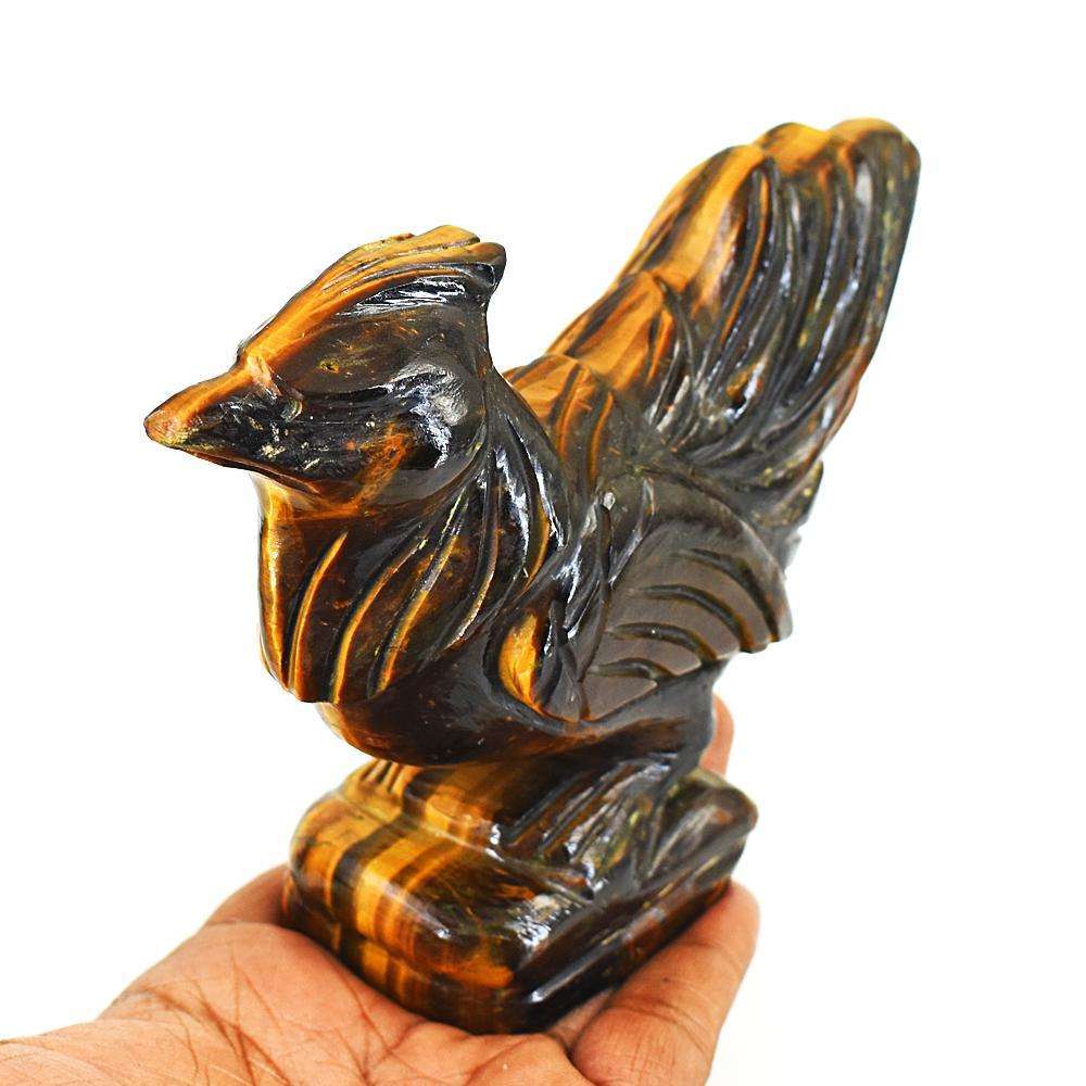 gemsmore:Artisian Tiger Eye Hand Carved Genuine Crystal Gemstone Carving Hen