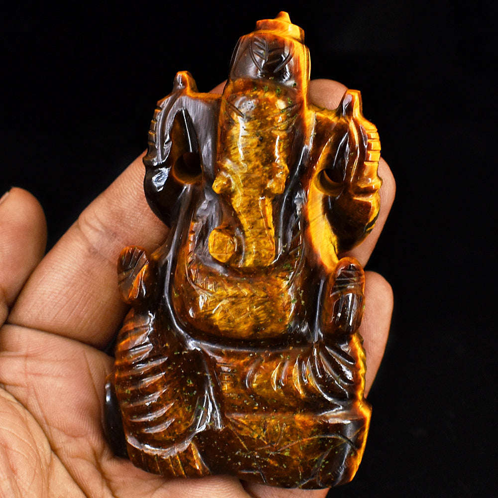 gemsmore:Artisian Tiger Eye Hand Carved Genuine Crystal Gemstone Carving Lord Ganesha