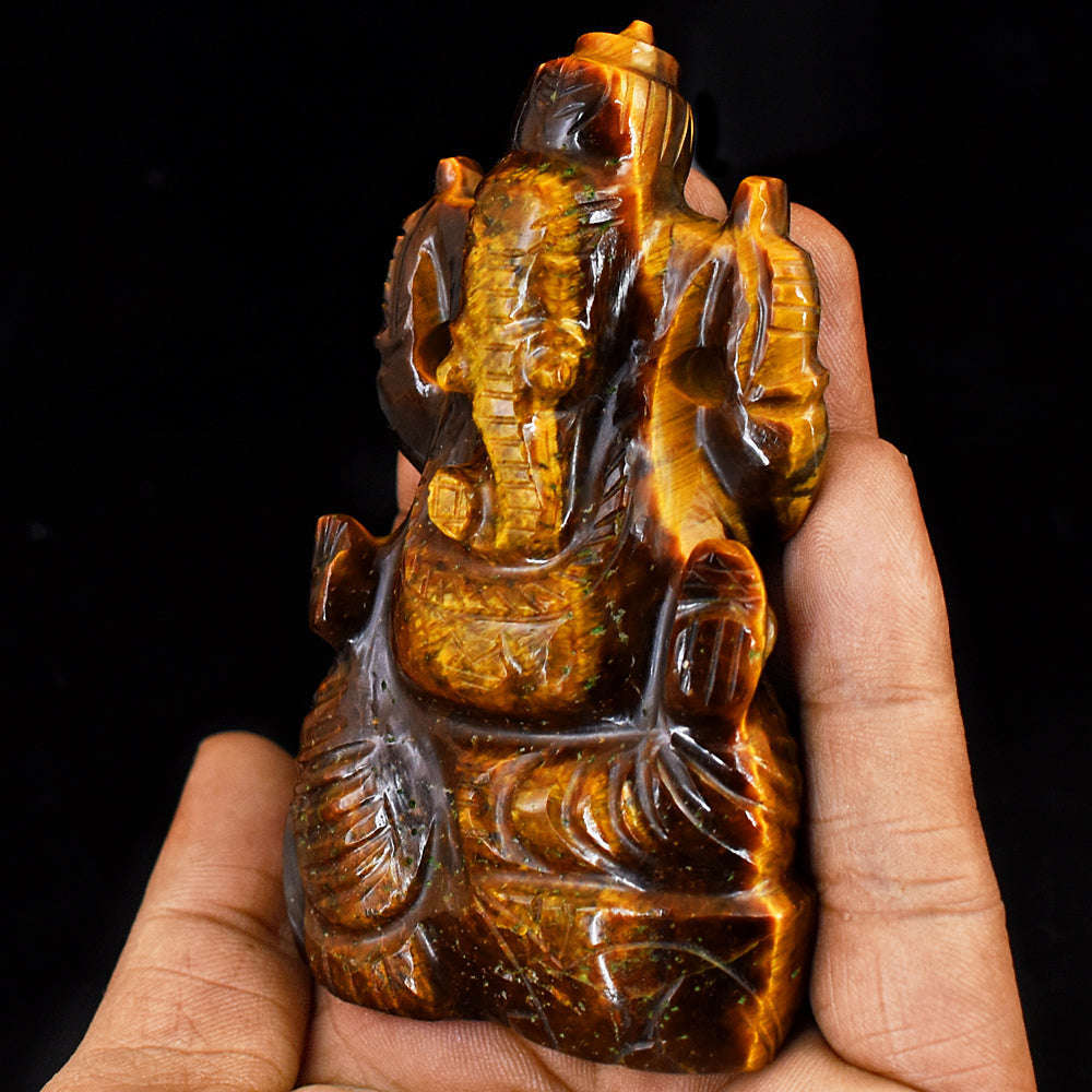 gemsmore:Artisian Tiger Eye Hand Carved Genuine Crystal Gemstone Carving Lord Ganesha
