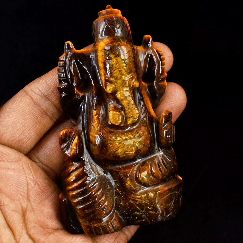 gemsmore:Artisian Tiger Eye Hand Carved Genuine Crystal Gemstone Carving Lord Ganesha