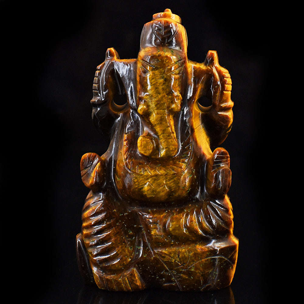 gemsmore:Artisian Tiger Eye Hand Carved Genuine Crystal Gemstone Carving Lord Ganesha