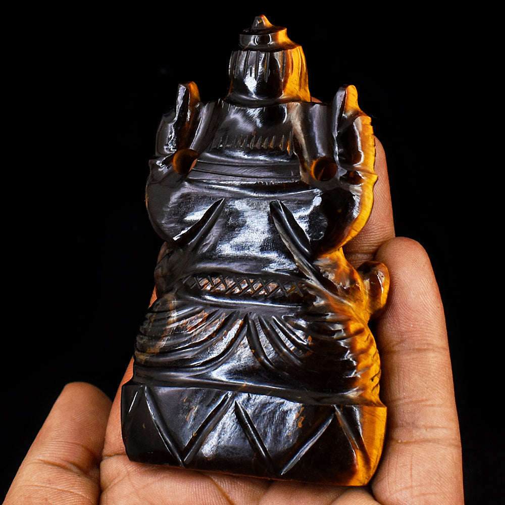 gemsmore:Artisian Tiger Eye Hand Carved Genuine Crystal Gemstone Carving Lord Ganesha