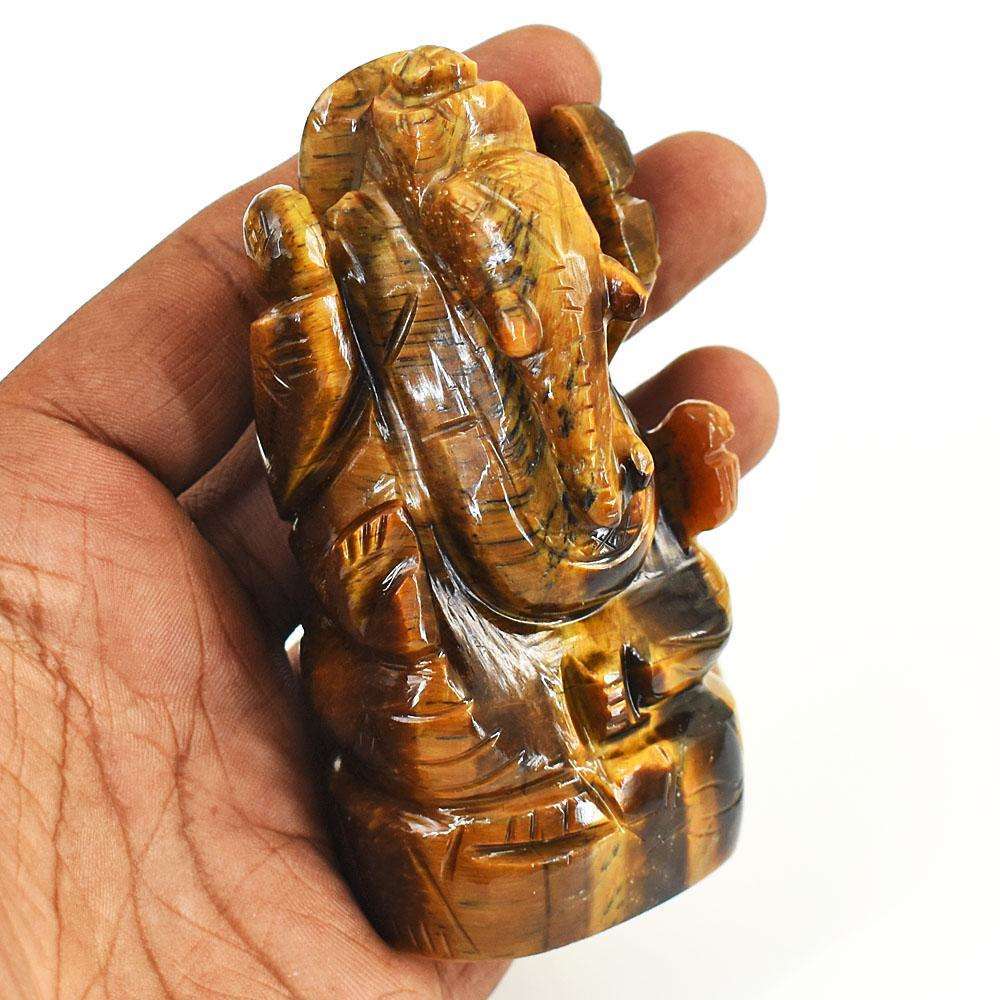 gemsmore:Artisian Tiger Eye Hand Carved Genuine Crystal Gemstone Carving Lord Ganesha