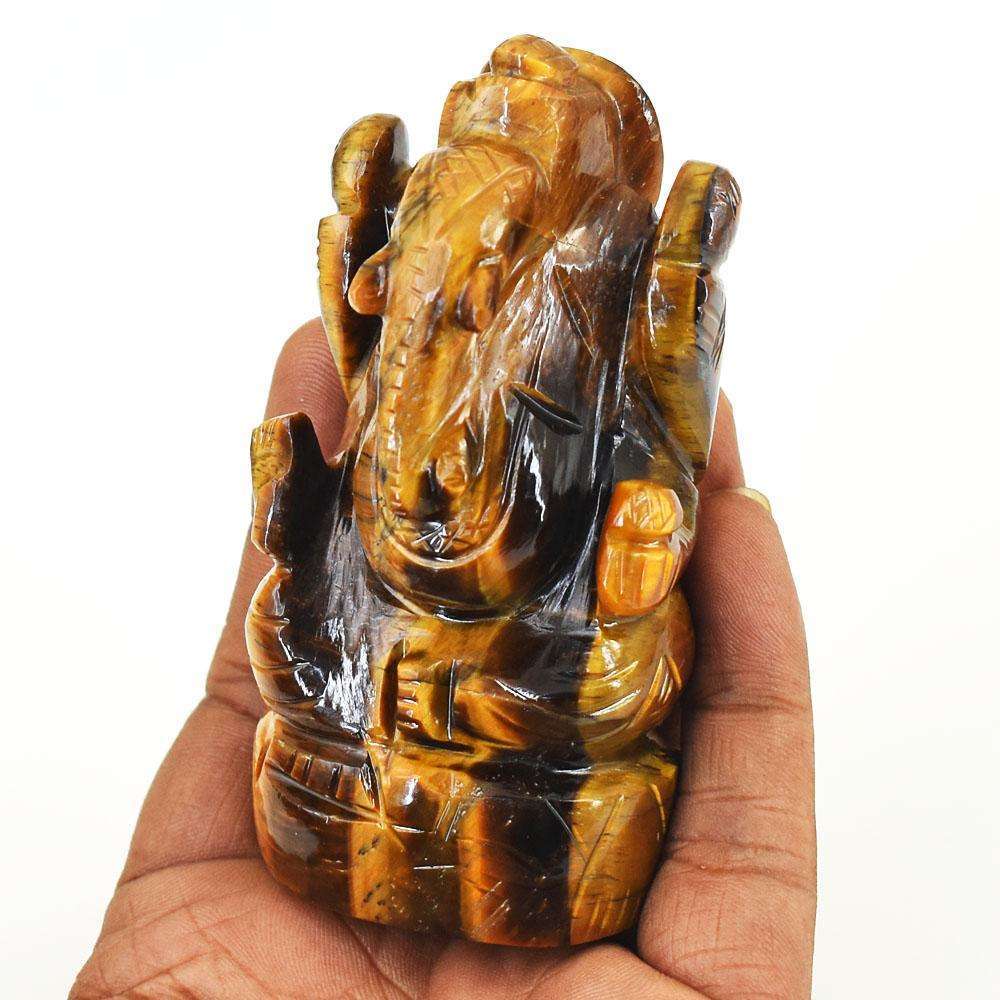 gemsmore:Artisian Tiger Eye Hand Carved Genuine Crystal Gemstone Carving Lord Ganesha