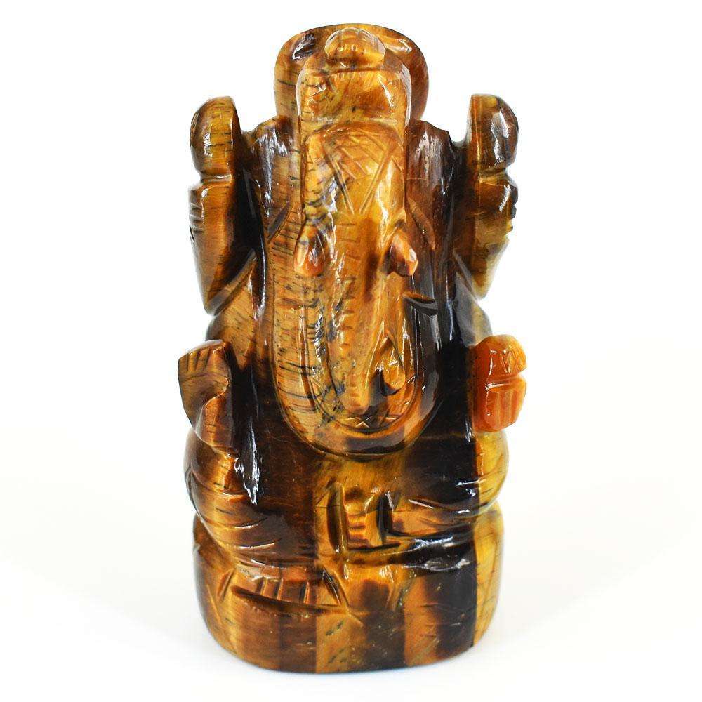 gemsmore:Artisian Tiger Eye Hand Carved Genuine Crystal Gemstone Carving Lord Ganesha
