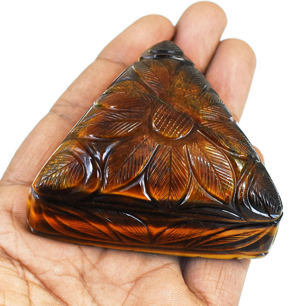 gemsmore:Artisian Tiger Eye Hand Carved Genuine Crystal Gemstone Carving Mughal Carved Gem
