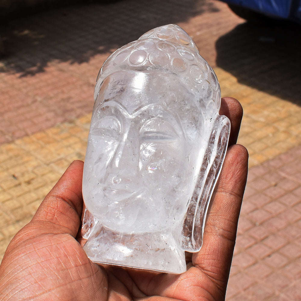 gemsmore:Artisian White Quartz Hand Carved Genuine Crystal Gemstone Carving Buddha Head