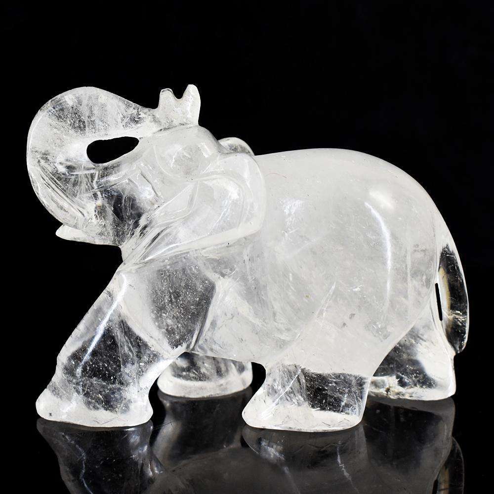 gemsmore:Artisian White Quartz Hand Carved Genuine Crystal Gemstone Carving Elephant