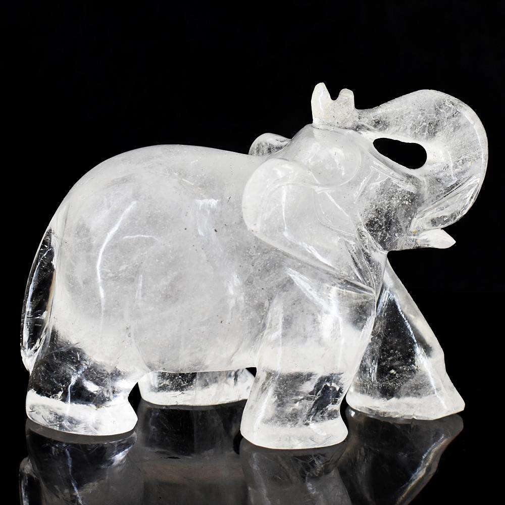 gemsmore:Artisian White Quartz Hand Carved Genuine Crystal Gemstone Carving Elephant