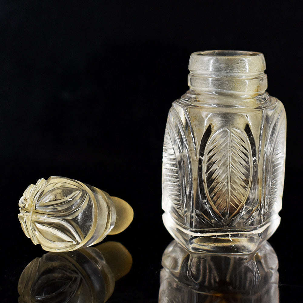gemsmore:Artisian White Quartz  Hand Carved Genuine Crystal Gemstone Carving Perfume Bottle