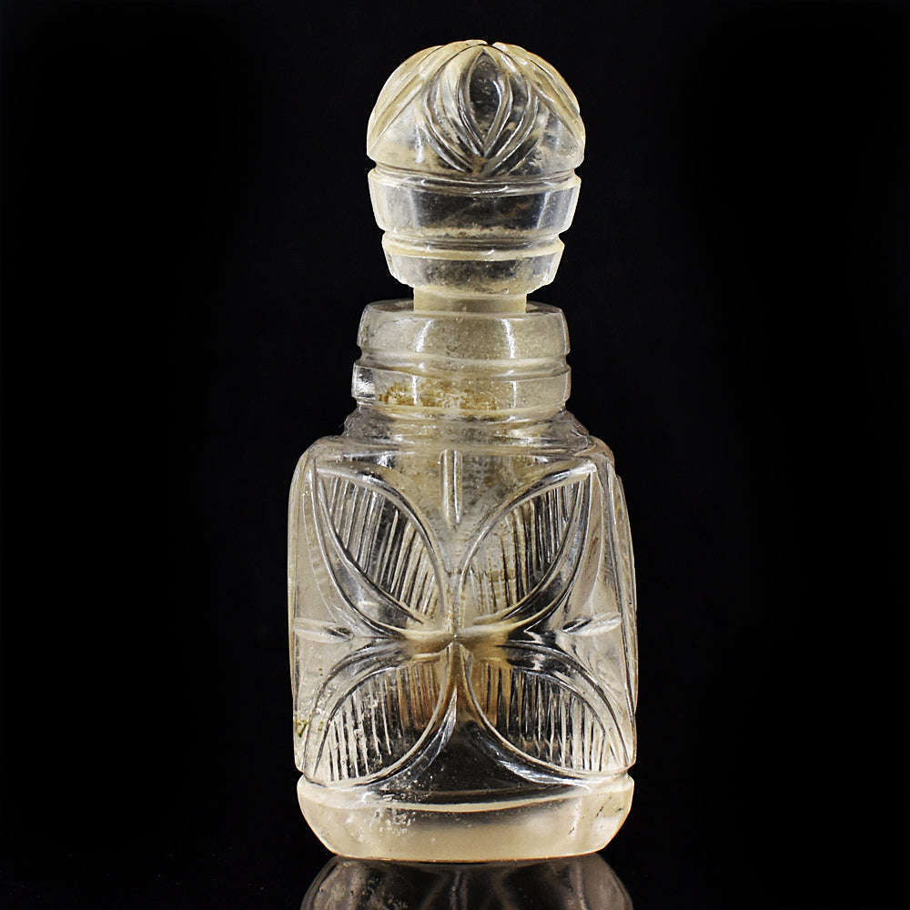 gemsmore:Artisian White Quartz  Hand Carved Genuine Crystal Gemstone Carving Perfume Bottle