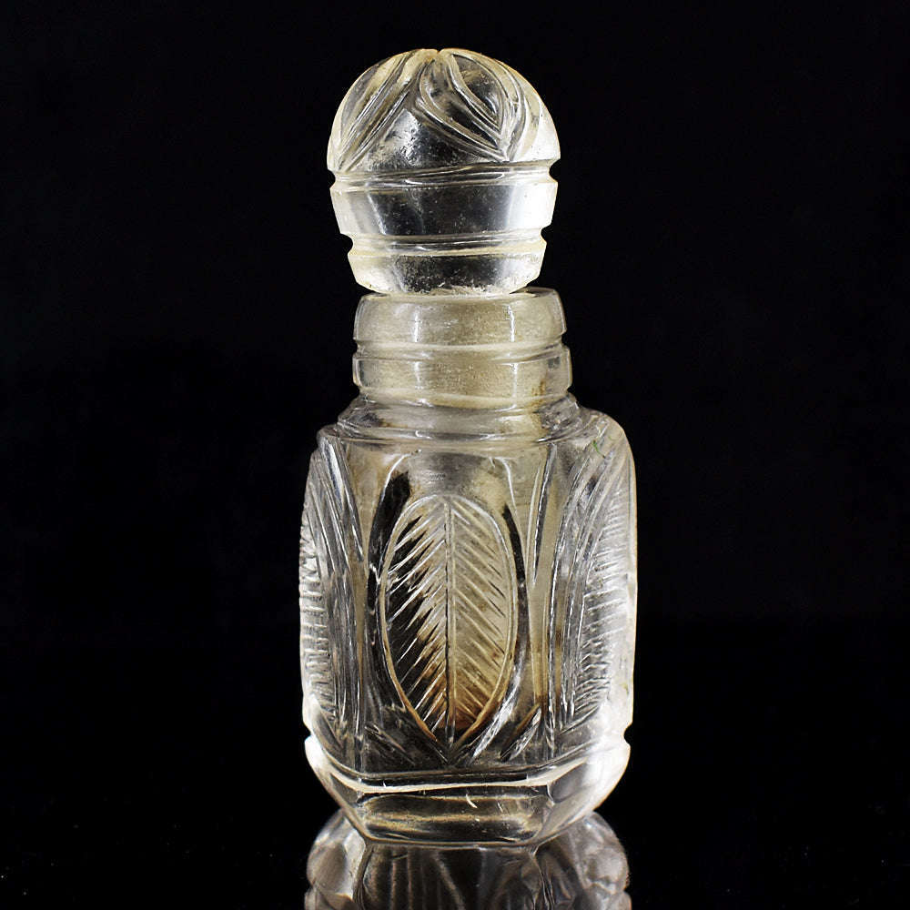 gemsmore:Artisian White Quartz  Hand Carved Genuine Crystal Gemstone Carving Perfume Bottle