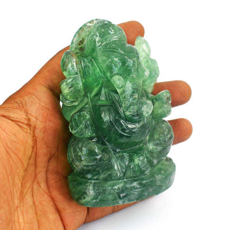 gemsmore:Artistic Green Fluorite Crystal Carved Ganesha - Premium Piece