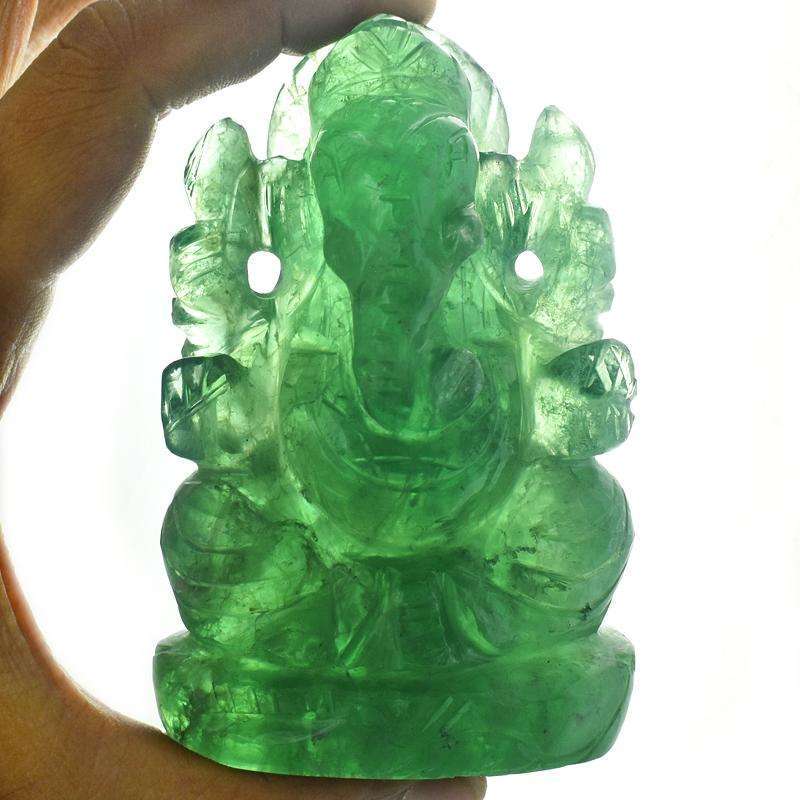 gemsmore:Artistic Green Fluorite Crystal Carved Ganesha - Premium Piece