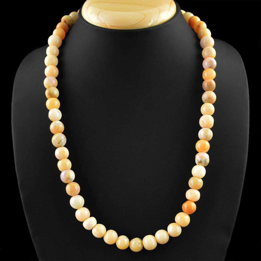 gemsmore:Australian Opal Necklace Natural Single Strand Round Shape Untreated Beads