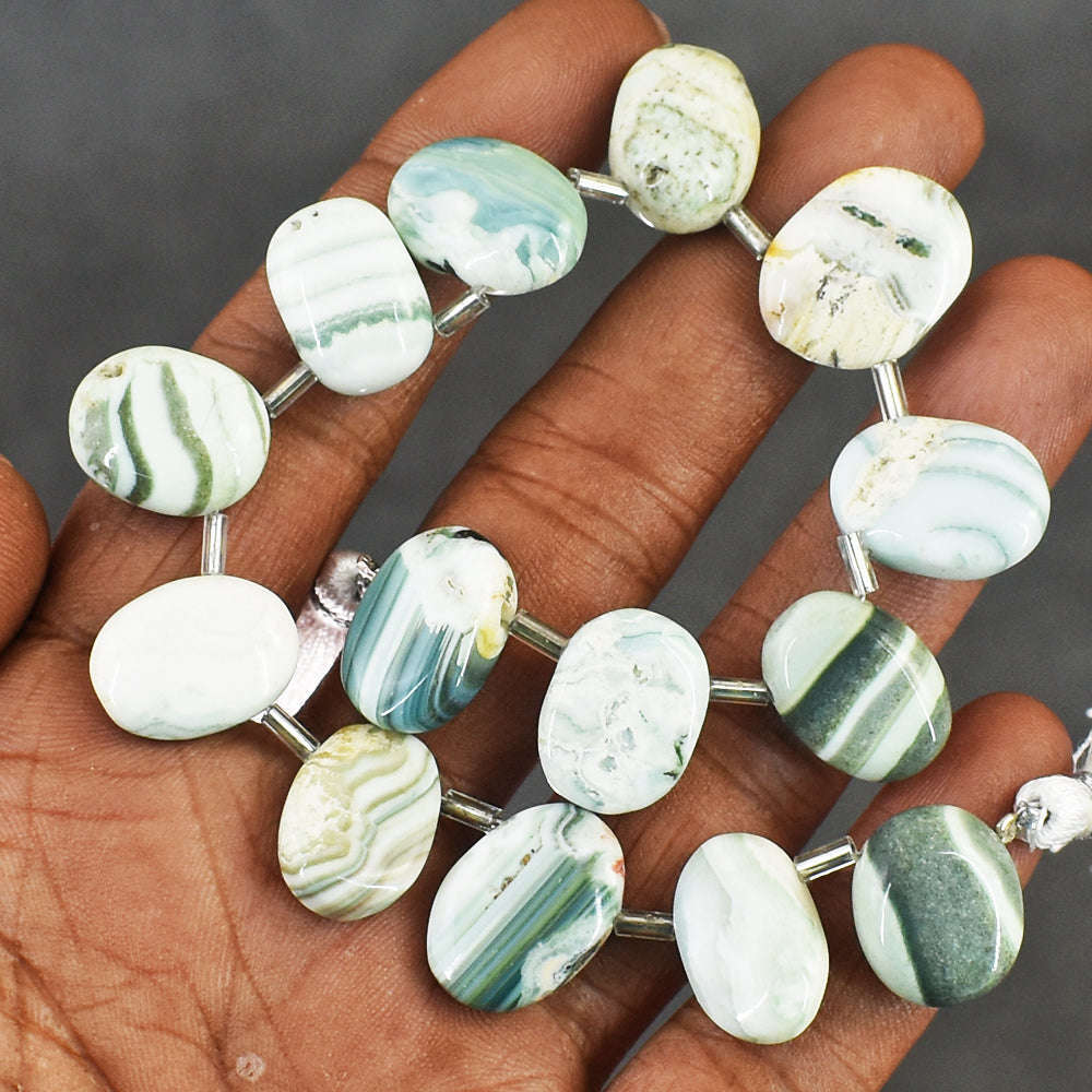 gemsmore:Beautiful 149 Cts Genuine Green Opal Beads Strand Of 08"