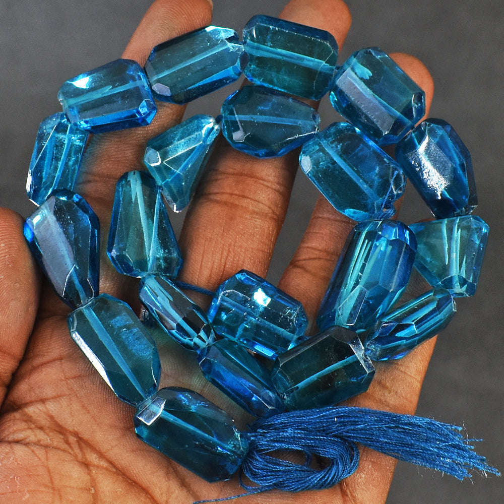 gemsmore:Beautiful 302 Cts Genuine Blue Topaz Beads Strand Of 16"