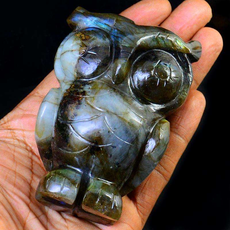 gemsmore:Beautiful Amazing Flash Labardorite Carved Owl
