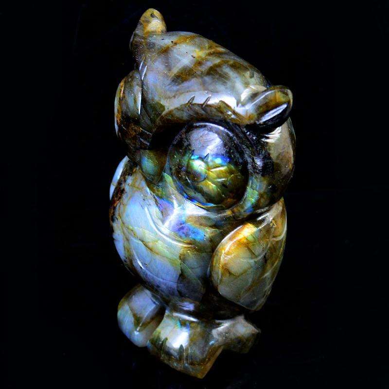 gemsmore:Beautiful Amazing Flash Labardorite Carved Owl