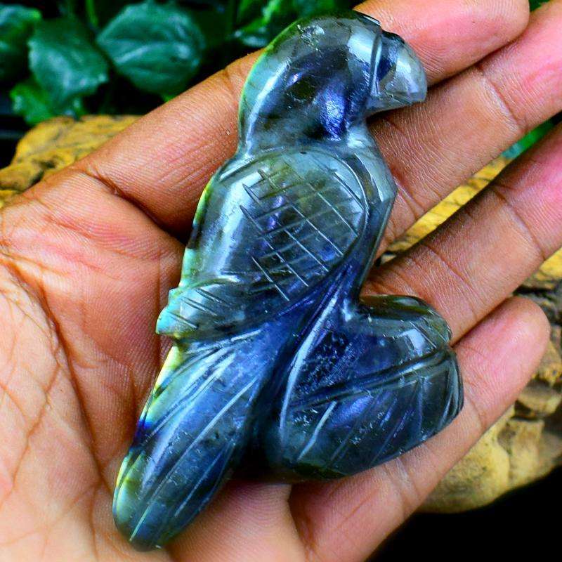 gemsmore:Beautiful Amazing Flash Labradorite Carved Bird