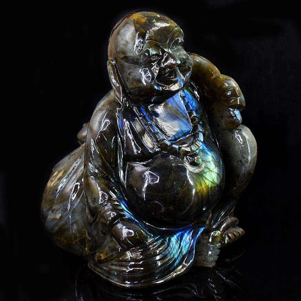 gemsmore:Beautiful Amazing Flash Labradorite Hand Carved Laughing Buddha