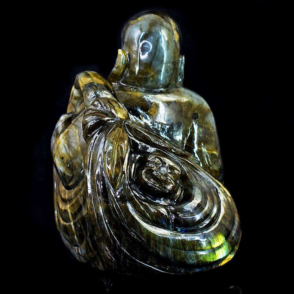gemsmore:Beautiful Amazing Flash Labradorite Hand Carved Laughing Buddha