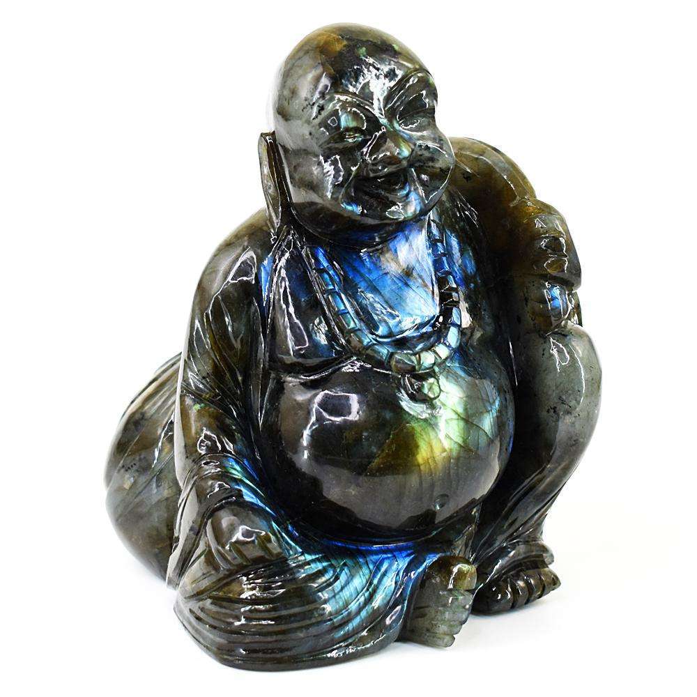 gemsmore:Beautiful Amazing Flash Labradorite Hand Carved Laughing Buddha
