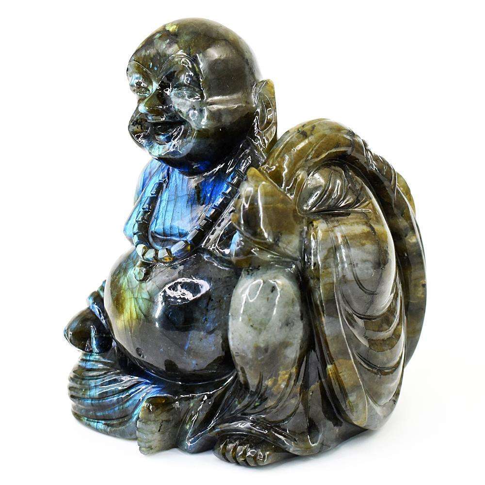 gemsmore:Beautiful Amazing Flash Labradorite Hand Carved Laughing Buddha