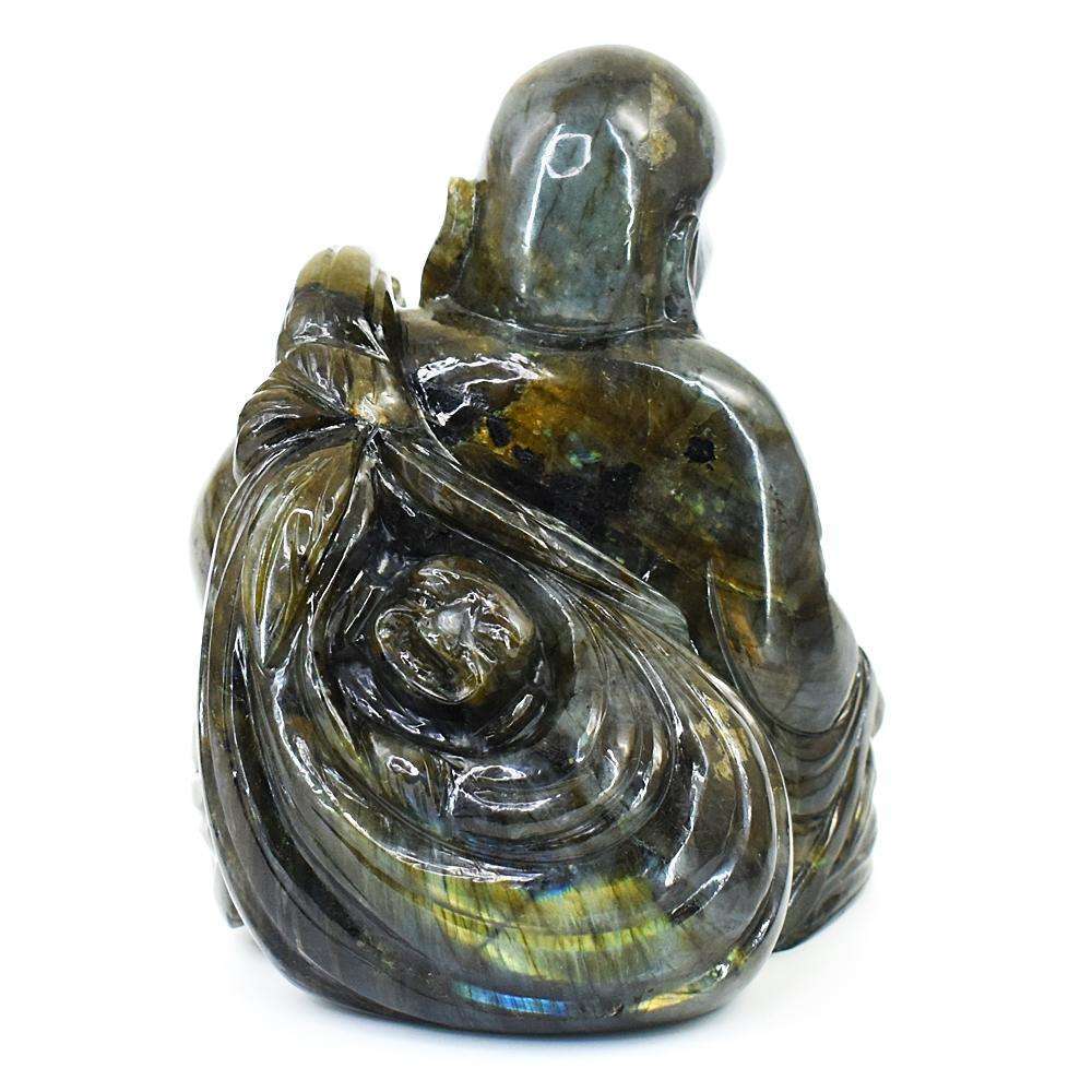 gemsmore:Beautiful Amazing Flash Labradorite Hand Carved Laughing Buddha