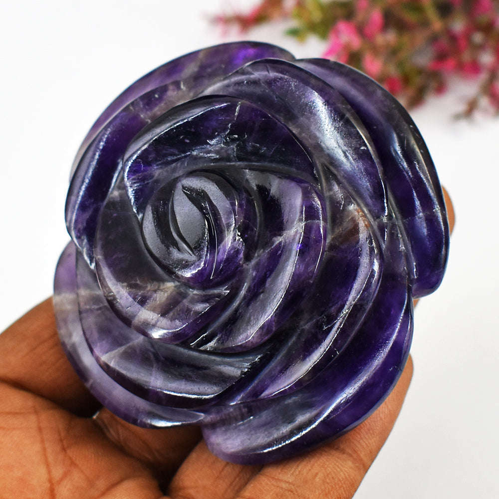 gemsmore:Beautiful  Amethyst  Hand Carved  Rose Gemstone