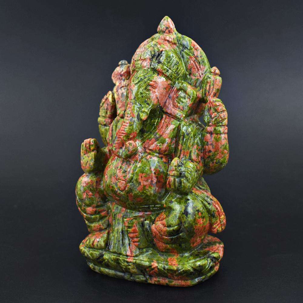gemsmore:Beautiful Blood Green Unakite Hamd Carved Ganesha Idol